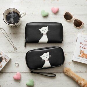 Rosetti Black Wallet and Pouch Set with Cat Design
